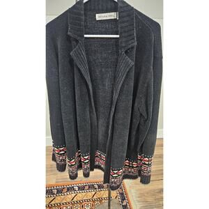VICTORIA JONES RETRO VTG 90's XL Black Cartegan Sweater Multi Floral Aztec Print